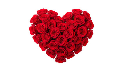 Lush red rose heart bouquet symbol of passion and affection, cut-out design provided as a PNG with alpha channel for wedding stationery and cards.