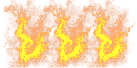 A vibrant illustration of multiple flames burning brightly on transparent background