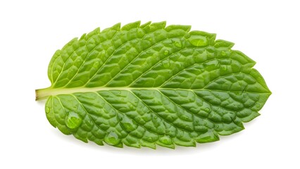fresh green a single mint leaf on white background stock image high quality files ,[PNG]