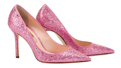 Sparkling pink stiletto heels for gift cut out on PNG, isolated on white background, AI generated
