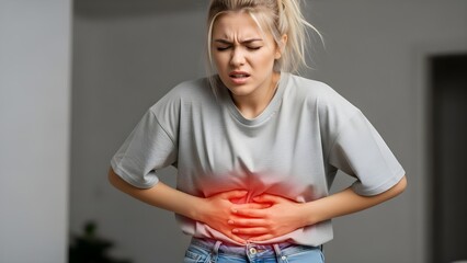 young woman in the stomach pain the bedroom high quality stock photo file ,../