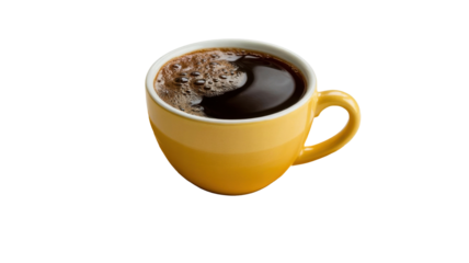 Aromatic coffee in a yellow mug