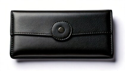 Elegant Black Leather Clutch Wallet with Button Closure for Stylish Accessories.