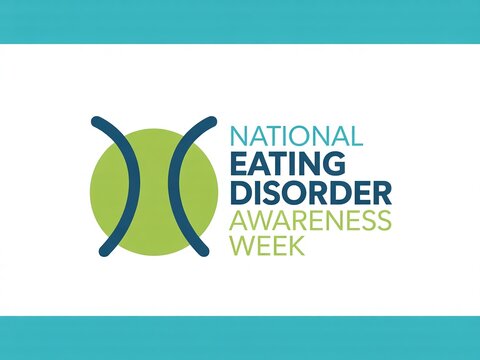 National Eating Disorder Awareness Week Poster Featuring the NEDA Symbol with Green and Blue Graphic Design for Health Advocacy and Support