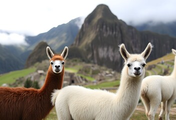 Obraz premium A view of some Llamas in the Mountains