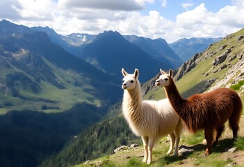 Obraz premium A view of some Llamas in the Mountains