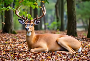 A Deer lying on the ground in the forest