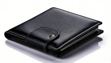 Elegant Black Leather Wallet with Snap Closure, Stylish Accessory for Everyday Use.