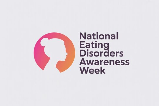 National Eating Disorders Awareness Week Poster Featuring a Pink and Orange Silhouette of a Woman for Mental Health and Body Image Advocacy