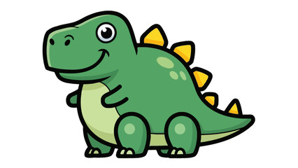 Obraz premium Cute green cartoon dinosaur with yellow spikes on its back, smiling.