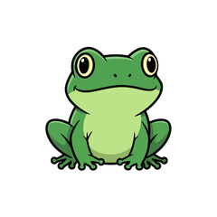 Obraz premium Cute cartoon frog illustration, green amphibian character with big eyes on white background