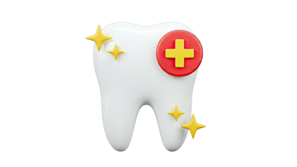 Healthy Tooth with Medical Symbol and Sparkles