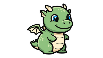 Cute Baby Dragon Cartoon Character, Green Fantasy Creature Isolated