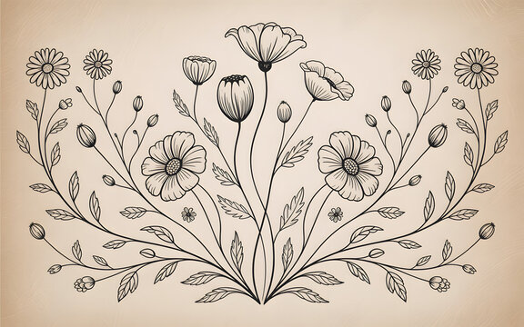 This vector illustration features an abstract floral pattern design with vintage pink flowers and green leaf ornaments, creating a decorative nature-inspired wallpaper element for wedding cards or spr