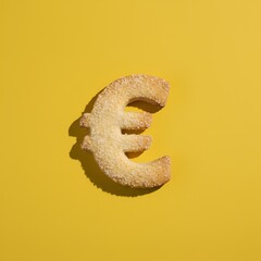 Biscuit sabl&eacute; en forme de symbole mon&eacute;taire Euro isol&eacute; sur fond color&eacute;