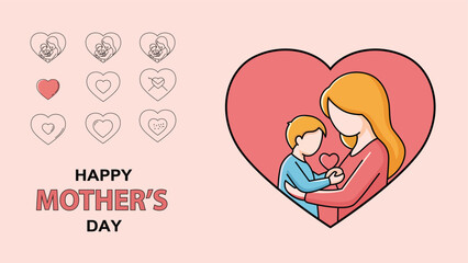 Mother's day illustration of a mother and child in heart