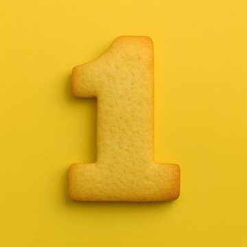 Biscuit sabl&eacute; en forme de chiffre 1 isol&eacute; sur fond color&eacute;