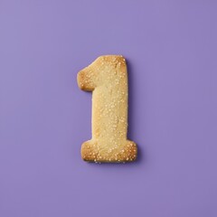 Biscuit sabl&eacute; en forme de chiffre 1 isol&eacute; sur fond color&eacute;