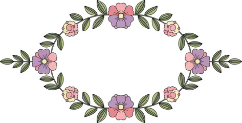 Floral wreath design with pink purple and white flowers