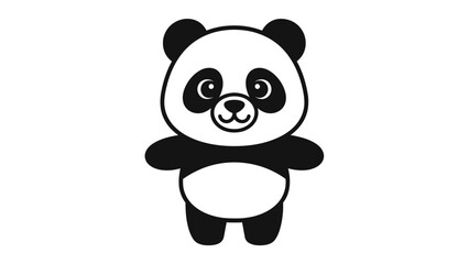 Cute cartoon panda illustration, simple black and white drawing, isolated on white background