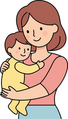 A cartoon mother holding her baby close in a loving embrace