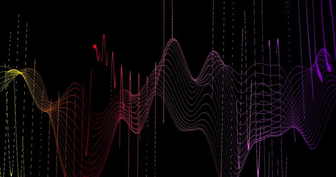 Abstract trails of particles undulate across a dark background, creating dynamic patterns. Their shimmering movement creates a sense of digital energy and depth.