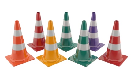 Traffic cones, colorful safety markers