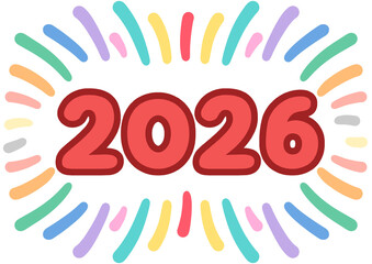 2026 병오년 새해 붉은 말의 해 말의 해 병오년의 해 신년 신정 폭죽 새해폭죽 새해글자 새해숫자 2026숫자 일러스트