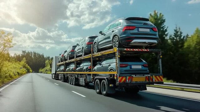carrier truck transporting multiple cars video