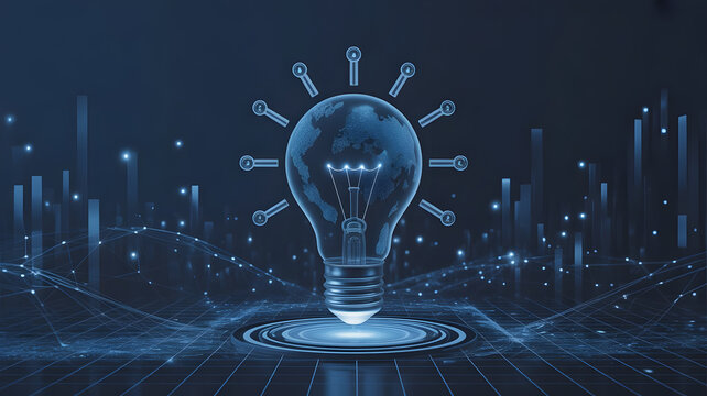 Light bulb with globe and charts showing innovative business solution and global network connection - Powered by Adobe