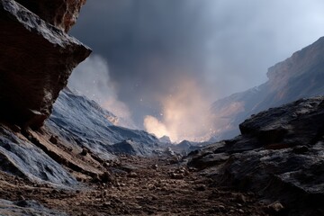 Canyon Majesty: Explore a deep, expansive canyon, where towering rock formations meet the misty atmosphere, showcasing the raw, untamed beauty of natural landscapes.