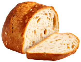 Freshly baked loaf of bread with a slice cut and ready to serve