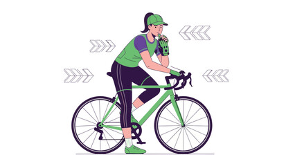 Fototapeta premium Female Cyclist Pausing For Refreshments During Road Ride For Sports Recreation