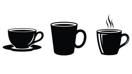 Obraz premium Three black coffee cups in a row simple and elegant silhouette