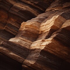 Brown rocks between canyons with abstract erosion shapes, veins in the rocks