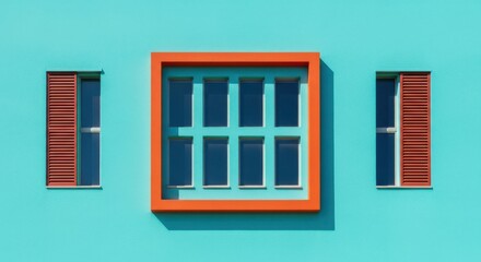 Three windows on a turquoise wall