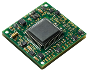 An embedded computer chip with numerous electronic components laid out neatly