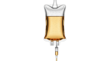 IV drip bag filled with amber liquid