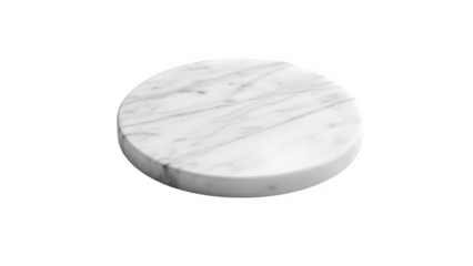 Round white marble cutting board or serving platter isolated on transparent background