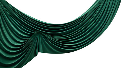 Elegant swag of deep emerald green satin fabric drape isolated on transparent background