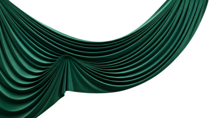 Elegant swag of deep emerald green satin fabric drape isolated on transparent background