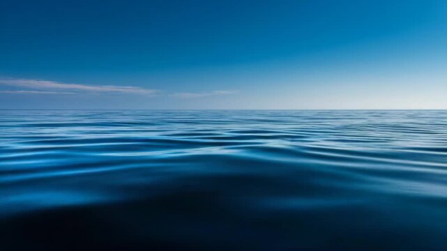 Deep blue ocean waves gentle ripples horizon sky serene calm water surface abstract background natural beauty vast expanse tranquil sea movement peaceful atmosphere sunlight reflection