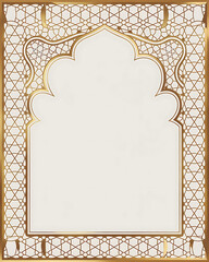 Indian taj mahal arch style frame with golden laser cut pattern and cream paper texture for wedding card
