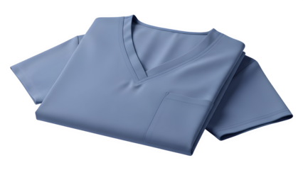 Folded light blue medical scrub top for healthcare professionals isolated on transparent background