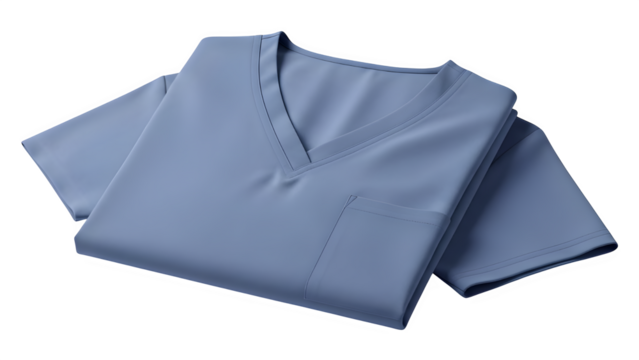 Folded light blue medical scrub top for healthcare professionals isolated on transparent background - Powered by Adobe