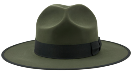Stylish olive green fedora hat with black ribbon