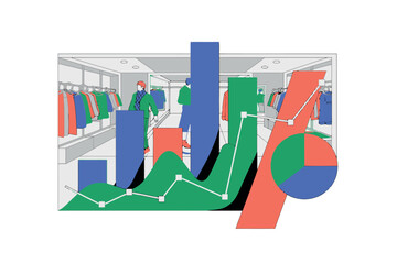 Retail sales data visualization shows increasing consumer trends in a clothing store.