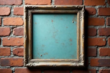 Rustic distressed frame with texture on brick wall, masonry, brown, rough