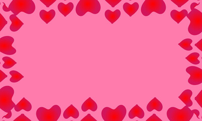Romantic pink background frame adorned with numerous vibrant red hearts for love and celebration