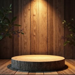 Rustic wooden round podium, perfect for product display, image, online shop